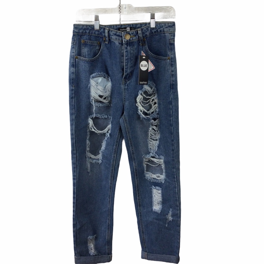 Boohoo Sophie High Waist Mom Distressed‎ Jeans, 6